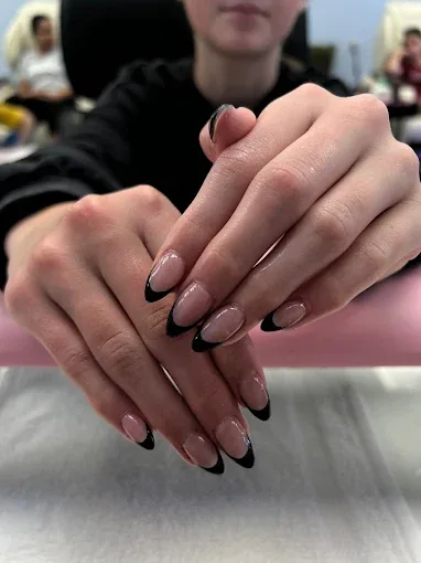 Almond nails with black French tips