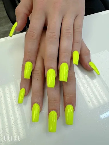 Long square neon yellow nails
